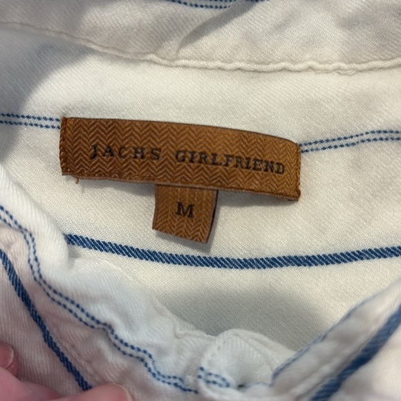 Jach’s Girlfriend Blue and White Striped Rayon long sleeve Women’s Shirt. Size M - Picture 7 of 8